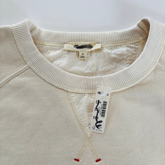Madewell Casual Garment-Dyed Crewneck Sweatshirt Parchment Cream Pockets Medium - Picture 3 of 7
